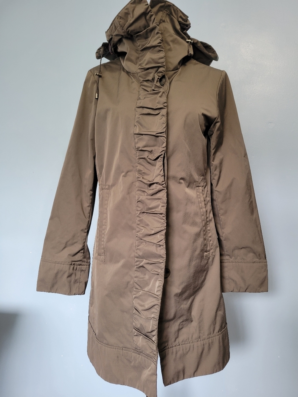 Rainforest Packable Travel Women’s Hooded Rain Coat Olive Brown XS